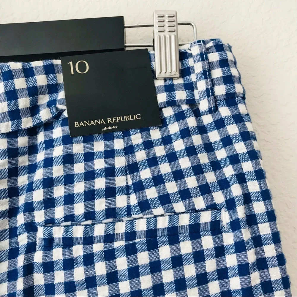 New! Banana Republic Linen Gingham Gauzy Cotton High Waist Straight Leg Pants